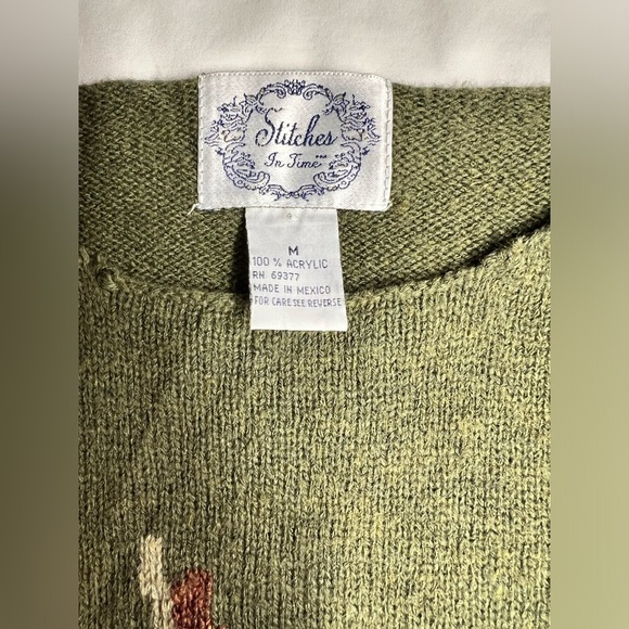STITCHES‎ IN TIME Olive green leaf print sweater size M - Picture 9 of 12
